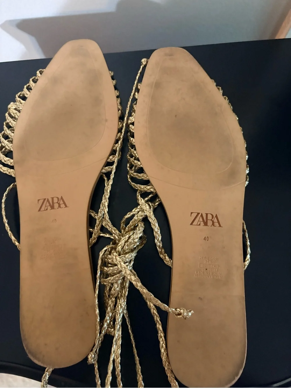 ZARA Gold Braided Strappy Flat Sandal - Women SZ 40 - Picture 7 of 7